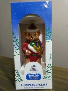 Santa's Best North Pole Snowmen Cubby Bear European Style Ornament Mouth Blown - Picture 1 of 4