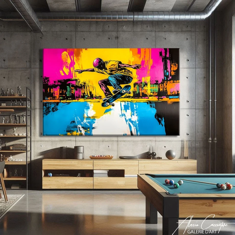 Arte de pared de skateboard arte callejero lienzo enmarcado graffiti urbano arte de pared Foto 1 de 4