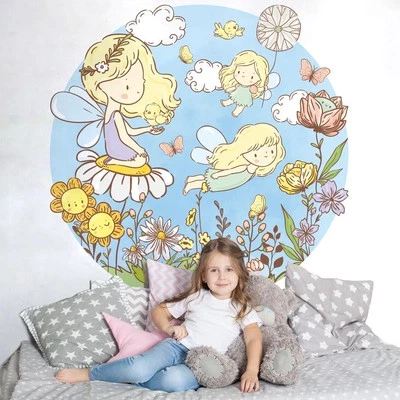 Wall Stickers Bedrooms Children Cloth Repositionable Round Between I Flowers - Image 1 of 4