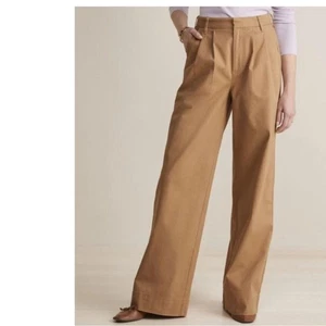 Vineyard Vines Woman’s Pleated Wide Leg Chino Officer Khaki Pant - Picture 1 of 10