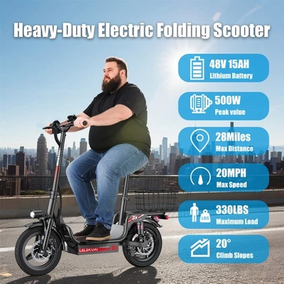Scooter elétrica com assento para adultos, bateria dobrável para computador 500W 48V 15Ah EUA - Imagem 1 de 4