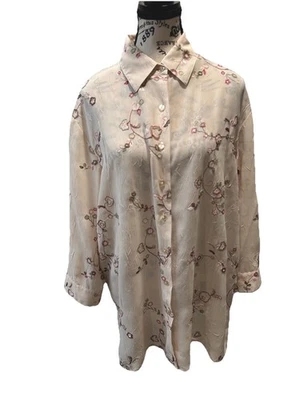 Blusa Bonworth Grande Beige Floral Bordada Arrugas Abotonada De Colección Foto 1 de 4