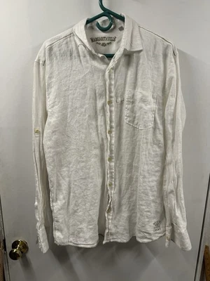 Camisa Margaritaville Jimmy Buffets Para Hombres M Lino Manga Larga Blanco Playa Foto 1 de 4