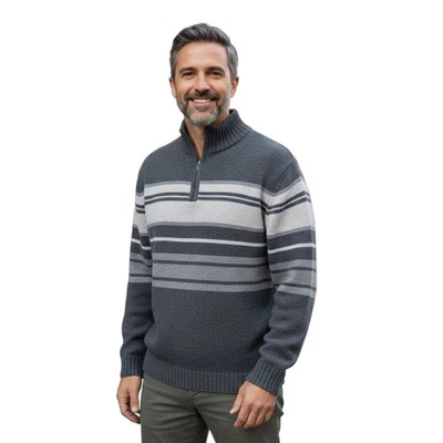 Suéter Para Hombres Grayson & Dunn 100% Lana de Cordero Grande 1/4 Cuarto Cremallera Gris Pullover Foto 1 de 4