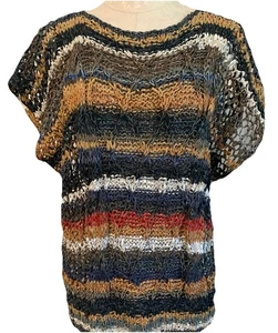 Tunic Sweater Top 100% Leather Hand Knit Open Weave Made In Turkey Vintage - Picture 1 of 12