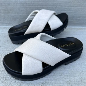 Vionic Vesta Platform Leather Lug Ivory Slide Sandal Shoe Comfort Women Size 7 - Picture 1 of 6