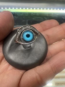 925 STERLING SILBER RING BÖSER BLICK ATEMBERAUBEND MIT BLAUEM STEIN - Bild 1 von 14