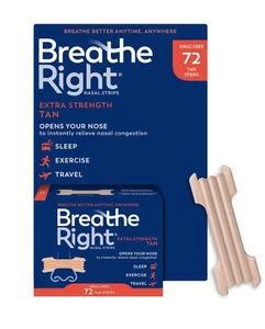 Tiras nasales Breathe Right extra fuertes 72 tiras bronceadas NUEVAS - Imagen 1 de 4