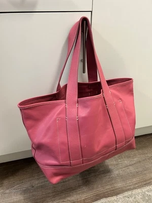 J Crew Montauk 托特包泡泡糖粉色真皮包 14 英寸 — 第 1/4 张图片