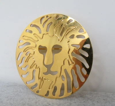 Broche Cabeza de León Anne Klein 2" Redondo Brillante Tono Dorado Trabajo Abierto Cara de Gato Diseñador Foto 1 de 4