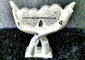 DIAMANTE SCHIACCIATO ARGENTO DOPPIO CUORE IN MANI SCINTILLANTE ORNAMENTO BLING HOME DECOR - Foto 1 di 3
