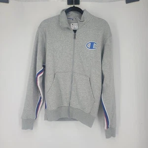 Champion Powerblend Fleece Zip Jacket Gray Stripe Sleeve Men's Small - Picture 1 of 7