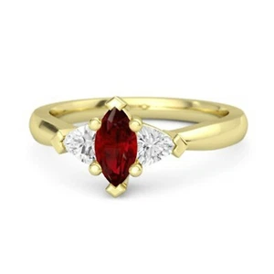 1.58CT Simulated Ruby Solitaire 3-Stone Engagement Ring 14K Yellow Gold Plated - Picture 1 of 5
