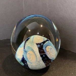 VTG Robert Eickholt Iridescent Art Glass Paperweight Seascape 2002 Rare - Picture 1 of 8
