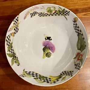 MACKENZIE CHILDS THISTLE & BEE Serving Bowl Courtly Check Ribbon NIB - Picture 1 of 8