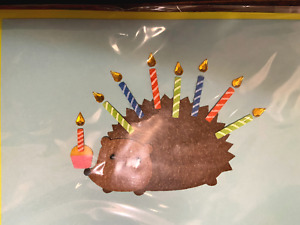 Papyrus  Birthday Card - Felt Hedgehog Porcupine with Gem Candles CELEBRATE YOU