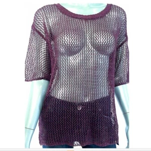 Kensie Junior Women Top Shirt Blouse S Dark Berry Sweater Knit Crochet Solid - Picture 1 of 2