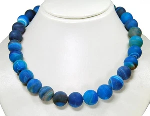 Heilstein Edelsteinkette aus Achat sandstrahlend in Kugelform Ø-14 mm blau - Bild 1 von 2