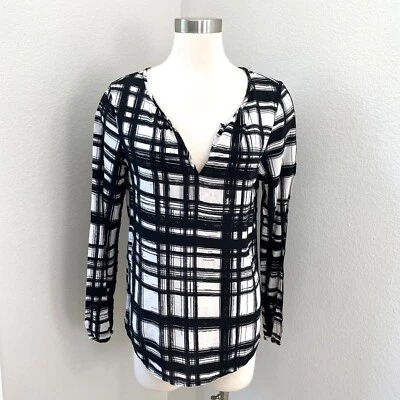 Velvet By Graham & Spencer Womens Large Black White Plaid Long Sleeve Top Blouse - Изображение 1 из 4
