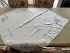 Vintage hand embroidered tablecloth 34 x 32 inches crinoline lady to corners