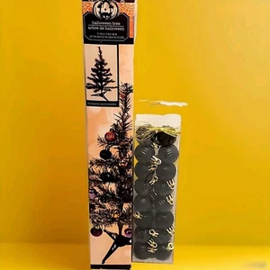Albero Halloween Giorno dei Morti 18" Arancione Nero e 16 Mini Ornamenti Neri Nuovo - Foto 1 di 3