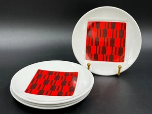 Set of 4 MCM Danish Modern Johnson Bros Khayyam Red Brown Bread Plates - Picture 1 of 5