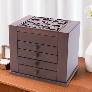 Caja de almacenamiento de madera organizadora de joyas grande vintage de 5 capas con 4 cajones - Imagen 1 de 11