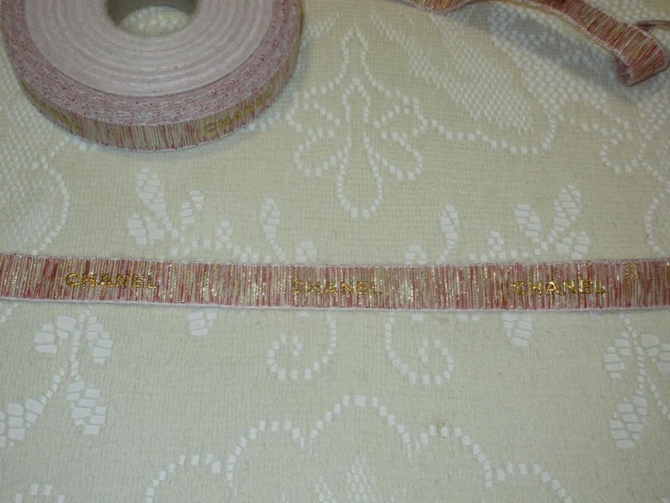 Festive Holiday White Gold Chanel Packaging Ribbon 36" - Image 1 of 2