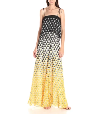 VESTIDO MAXI CON VOLANTES DE GASA ESTAMPADO $395 TWELFTH STREET by CYNTHIA VINCENT Talla 0 Foto 1 de 3