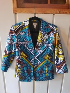 Blazer Chico's Estampado Abstracto Forrado Manga 3/4 Colorido Talla Chico's Talla 1 S/M - Imagen 1 de 6