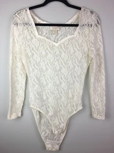 Victoria's Secret Body Anzug Vintage Spitze L Stretch Creme Langarm Herzausschnitt - Bild 1 von 7
