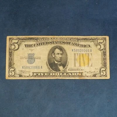 1934 $5 North Africa Silver Certificate - Circulated - Free Shipping USA - Image 1 of 4