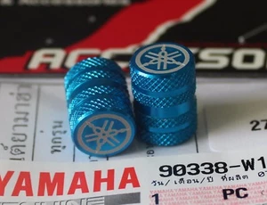 YAMAHA GENUINE WHEEL VALVE DUST CAP SET OF TWO KNURLED BLUE - Picture 1 of 3
