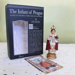 Infant of Prague Jesus Statue 4 inch Resin Gift Boxed Prayer Card Patron Family - Picture 1 of 5