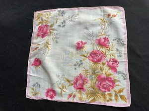 Vintage Ladies’ Pink & White Floral Print Hankie/Handkerchief - Picture 1 of 4