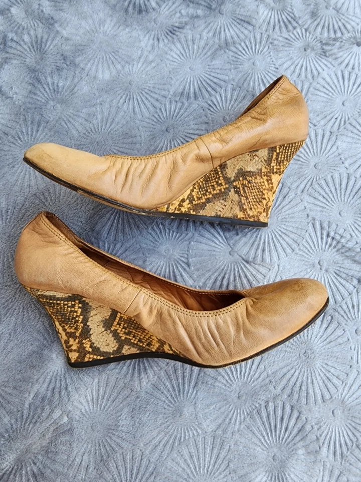 LANVIN Leather Ballerina Wedge Elasticated Snake Platform Slip On Pumps Sz 9.5 - Image 1 of 4