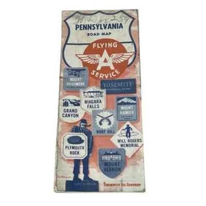 Mapa de ruta Flying A Service Pennsylvania vintage 1959 - Imagen 1 de 4