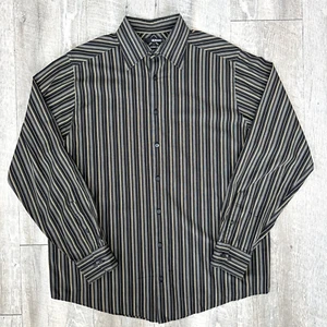 Murano Shirt Mens L Tall Black Gold Stripe Long Sleeve Button Up Dress Casual - Picture 1 of 6