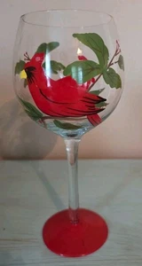 Handpainted Stemmed Wine Glass With Red Cardinal. DL2 - Picture 1 of 10