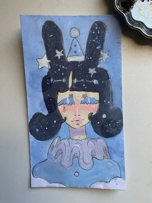 Pastel Goth Bunny Circus Clown Doodle On 3x6 Envelope - Image 1 of 4