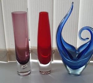 Collectable Vintage x3 Bundle Scandinavian art glass vases - Picture 1 of 14