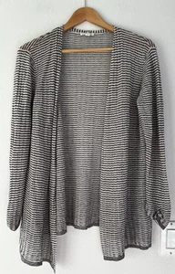 Cárdigan Eileen Fisher mezcla de lino crudo y negro a rayas frente abierto M Lagenlook - Imagen 1 de 18