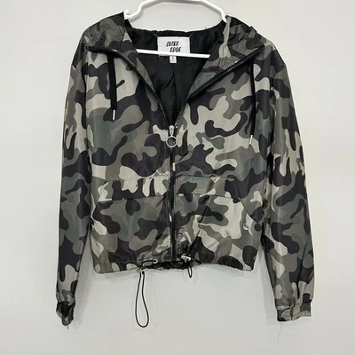 Outer Edge Camouflage Jacket Woman Size Small Hooded L/S Windbreaker Lined Zip - Image 1 of 4