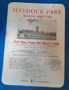 TARJETA DE CARRERA HAYDOCK PARK, 8 DE MARZO DE 1968 - REUNIÓN DE MARZO, PRIMER DÍA - Imagen 1 de 8