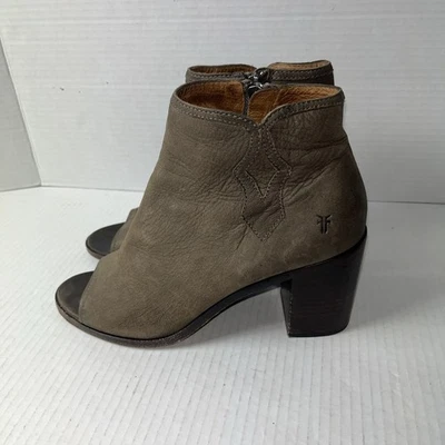 Frye Brielle Size 9 M Brownish Gray Zip  Peep Bootie Open Toe Western USA - Image 1 of 4