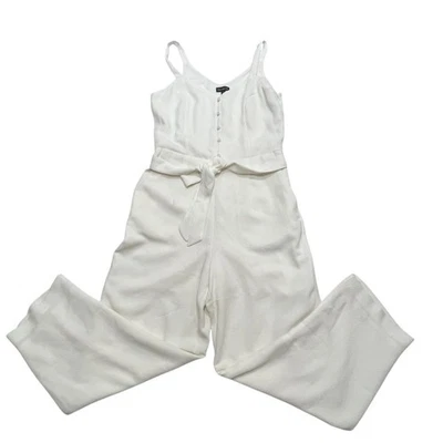 Mono para mujer The Limited blanco sin mangas botón delantero lazo cintura cuello en V Foto 1 de 4