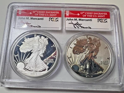 S 75th Silver Eagle 2012 juego de doble losa Mercanti Signature PCGS PR 70 DCAM Foto 1 de 4