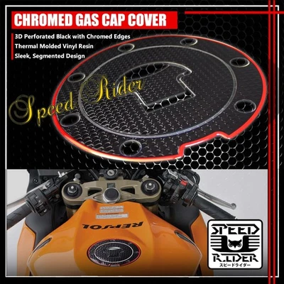 PARA 03-16 CBR-1000RR/600R PERFORADO NEGRO Y CROMO ROJO TAPA DE GAS TAPA DE COMBUSTIBLE ALMOHADILLA Foto 1 de 4