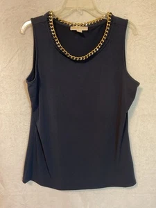 Top Michael Kors azul marino sin mangas talla grande eslabón dorado alrededor del cuello - Imagen 1 de 7