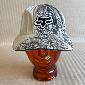 Fox Racing Streetwear Tattoo AOP Fitted Cap Mens Small Flexfit Hat Off White - Picture 1 of 18